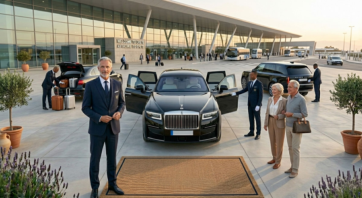 Professional chauffeur providing luxury transfer service in Crete